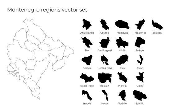Montenegro map with shapes of regions. Blank vector map of the Country with regions. Borders of the country for your infographic. Vector illustration.