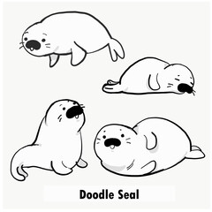 Set of cute kawaii baby seal vector illustration.