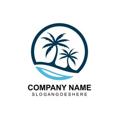 Coconut tree summer logo template vector illustration