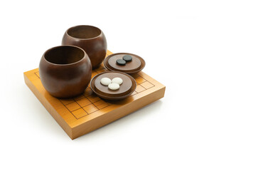 weiqi broad game, baduk, igo - play with black and white stone-clipping path