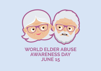 World Elder Abuse Awareness Day vector. Happy and smiling elderly senior couple vector. Happy old man and woman vector. Senior couple cartoon character. Grandpa and Grandma icon set. Important day