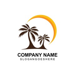 Coconut tree summer logo template vector illustration