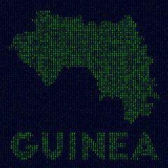 Digital Guinea logo. Country symbol in hacker style. Binary code map of Guinea with country name. Vibrant vector illustration.