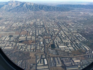 Medium close up aerial view of Los Angeles, California