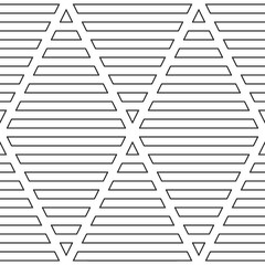 Obraz premium Strokes wallpaper. Seamless surface pattern design with linear ornament. Broken lines motif. White zigzag lines on striped background. Digital paper with dashed stripes for textile print. Vector art.