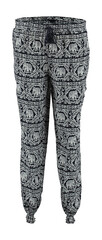 Gray with elephants harem pants. High cut harem pants.  Isolated image on a white background. Elastic band on the legs.