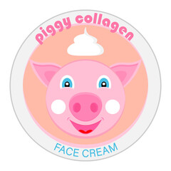 Fototapeta premium Piggy collagen. Template design for label cosmetic cream or mask for face. Vector illustration.