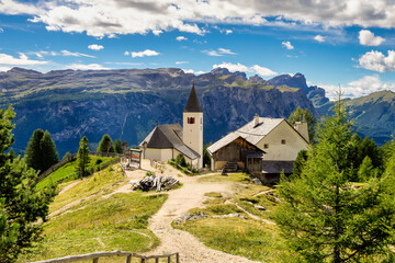 Fototapeta na wymiar View from Sasso di Santa Croce in Dolomites, Badia valley, South Tyrol, Italy