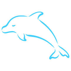blue outline of a young dolphin with a closed eye