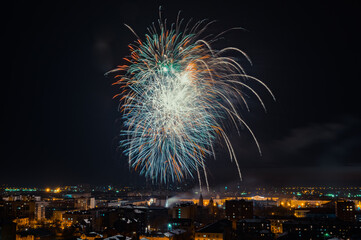 fireworks over the night city