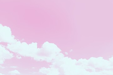 Scenic pink sky background with fluffy white clouds. Copy space