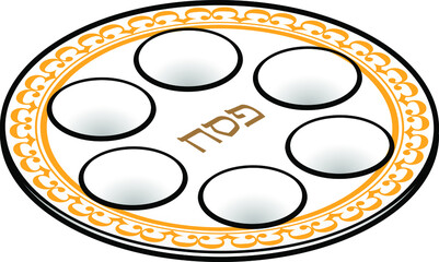 An orange and white Passover seder plate.