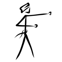 man is engaged in martial arts, black abstract pattern