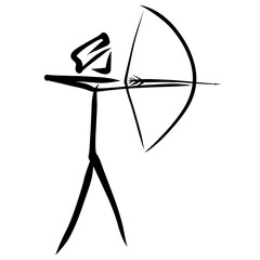 archer shoots from a bow, black abstract pattern