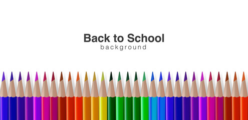 Back to School Banner template with realistic colored pencil. back to school sale banner, poster, flat design colorful, vector, chalkboard