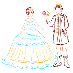 Fototapeta premium prince gives the princess a flower with a heart