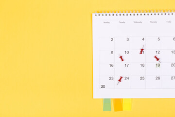 calendar 2020  on solid yellow background with copy space, business meeting schedule, travel...