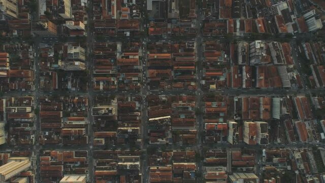 Top Down Drone shot of Santos city neighborhood in Brazil
