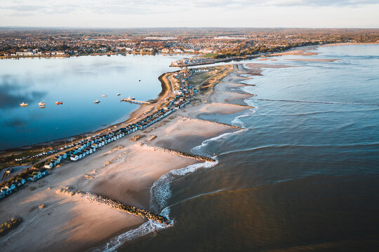 Aerial view of houses on a sandbank in Southbourne, Bournemouth, UK