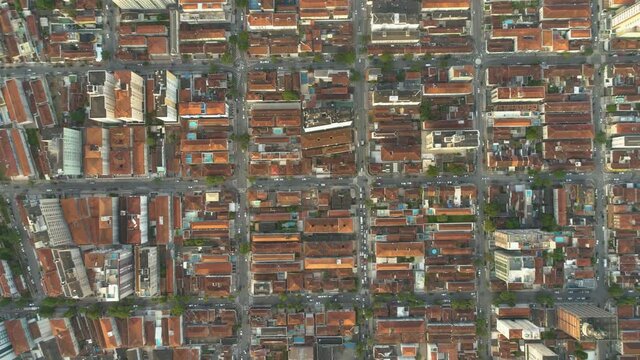 Top Down Drone shot of Santos city neighborhood in Brazil
