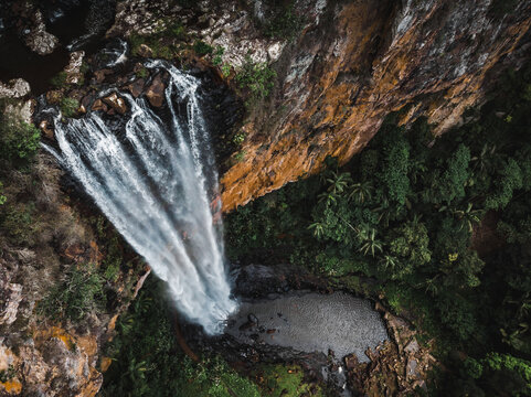 Aerial view of Purling Brook Waterfall, Springbrook National Park, Queensland, Australia