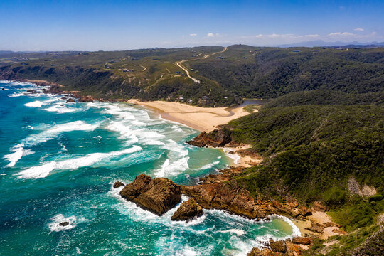 Aerial view of Noetzie Beach conservancy area in Knysna, Western Cape, Cape Town