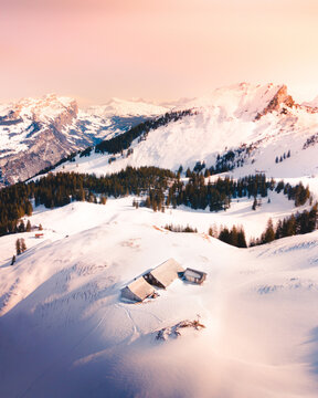 Aerial view of Stoos, Swiss ski resort, Switzerland