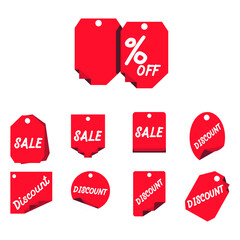Set of Simple Vector Design of a Discount Label in Red