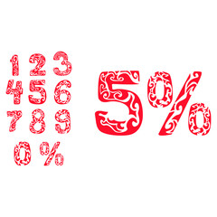 Set of Simple Vector Design of Red Number Discount Labels