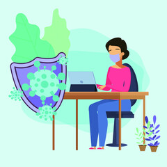 Stay Home Work Home. Protect Yourself. Stay Home on Quarantine During the Coronavirus Epidemic. Vector Illustration