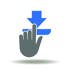 Hand touch download button icon vector. Downloading data logo. Finger push arrow down illustration.