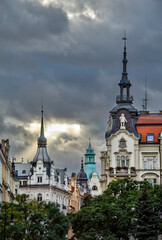 Fototapeta na wymiar Close-up of a historic city street in downtown Prague