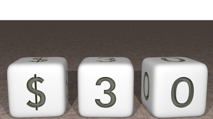 $ built by dice letters and color crossing for the related meanings of the concept by 3D rendering