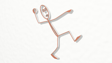  made by 3D illustration of a shiny metallic sculpture on a wall with light background