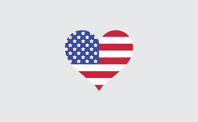 USA flag in a shape of heart. Patriotic national symbol of United States of America. Independence day graphic design element. Simple flat vector illustration.