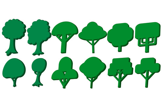 A set of three-dimensional images in the form of abstract tree icons.