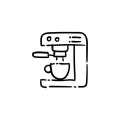Coffee machine doodle icon. Outline style hand drawn illustration. Cafeteria symbol.