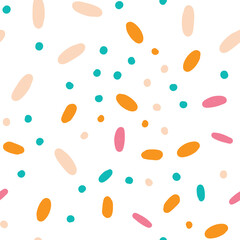 Confetti vector seamless pattern. Abstract festive background with colorful sprinkles and dots.