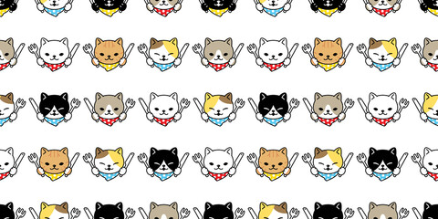 cat seamless pattern kitten vector chef kitchen cooking eating food baked bakery breed calico animal pet scarf isolated repeat background cartoon tile wallpaper doodle illustration design