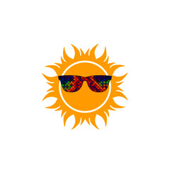 Sun with glasses icon. Summer sun flat sign for mobile concept and web design isolated on white background