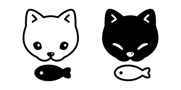 cat vector icon kitten fish calico head face pet logo symbol character cartoon doodle illustration design