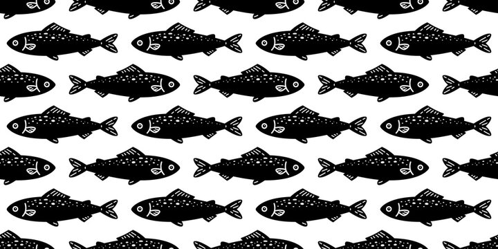 fish Seamless pattern salmon vector tuna shark scarf isolated dolphin whale ocean sea repeat wallpaper tile background cartoon illustration animal doodle design