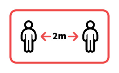Social distancing safety measure sign. Keep your distance 2 meters away. Person standing vector icon.