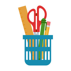 Stationery tools in a cup vector flat isolated