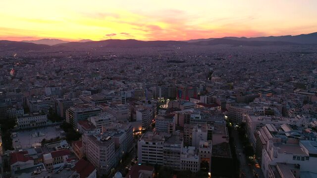 Athens Greece - 7June 2020: Sunrise at Athens around Omonia Square