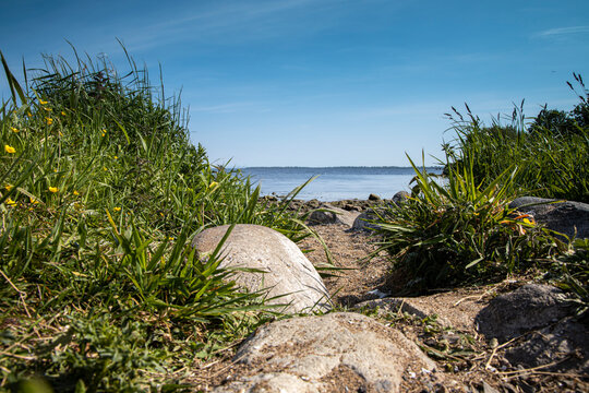 Ground level view of Lough Neagh from Oxford Island near Craigavon Northern Ireland on a warm sunny spring morning