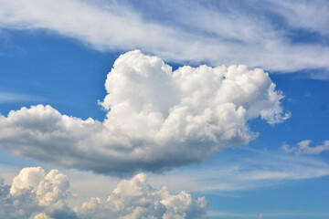 Fototapeta na wymiar Blue sky with clouds closeup. nature wallpaper, cloudscape background