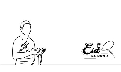 Line art praying human with eid al adha lettering design isolated on white background