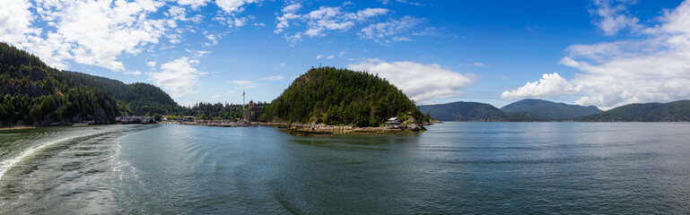 Horseshoe Bay, West Vancouver, British Columbia, Canada. Beautiful Panoramic View of Ferry Terminal in the City and Canadian Nature during a sunny day.
