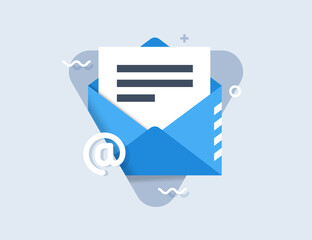Concept of email notification icon. Envelope with document and symbol email. Successful e-mail delivery, email delivery confirmation, notification, subscription confirmed, successful verification conc